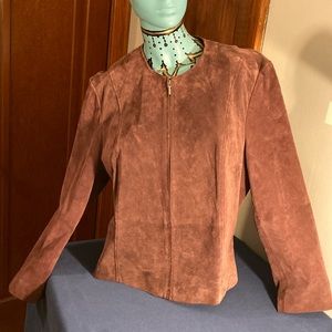 Vintage Burgundy Brown Suede Zipper Jacket, Size PXL